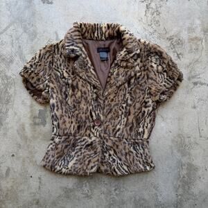 Vintage Y2K Love Culture Leopard Faux Fur Button Top Small